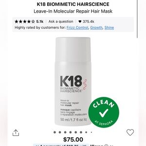 K18 Biomimetic Hairscience Leave-In Molecular Repair Hair Mask - BRAND NEW NWT